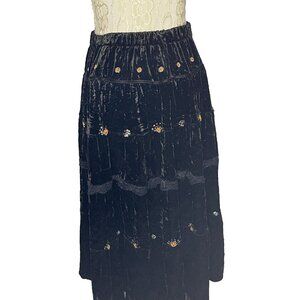 Velvet Maxi Skirt Size S Black Sequin Beaded Layered Gypsy Peasant BOHO 4 layers